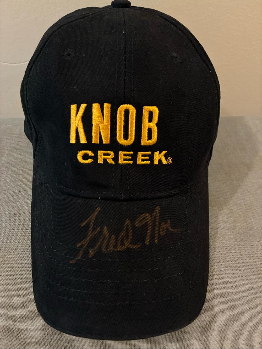 New KNOB CREEK Autographed Embroidered Logo Black Hat with Yellow Stitching
